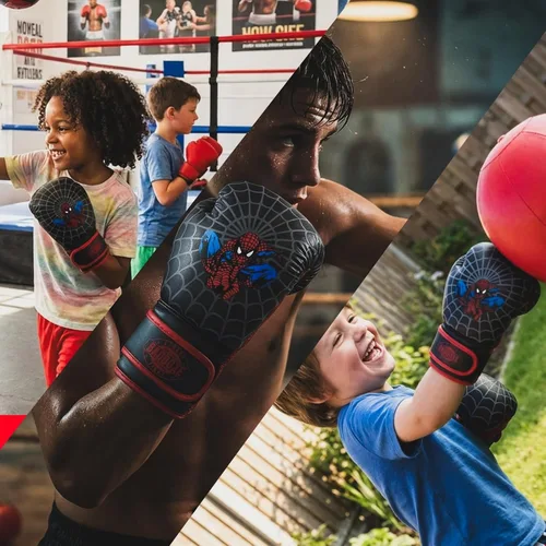 Vista 7 de Kids Boxing Gloves 6oz Boxing Gloves for Kickboxing Muay Thai MMA Bag Gloves for Punching Bag Negro