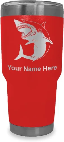 Vista 18 de LaserGram Vaso aislado al vacío de 20 onzas, gran tiburón blanco, grabado personalizado incluido (negro)