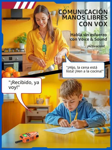 Vista 6 de Inspireyes Walkie Talkies para niños recargables de largo alcance, paquete de 2 Rojo + amarillo