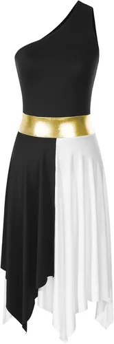 Vista 19 de Vestido de mujer de alabanza litúrgica con bloques de color, sin mangas, con dobladillo irregular, de estilo lírico para danza Borgoña