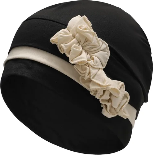 Vista 21 de ZLYC Gorro de verano para mujer, gorro elástico de quimioterapia con flores Blanco floral