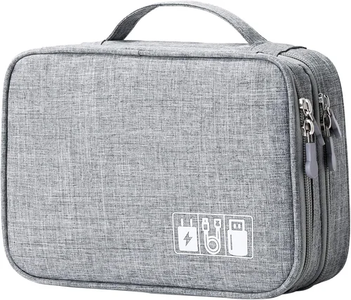 Vista 9 de mygreen Organizador de viaje para electrónica, estuche impermeable para accesorios electrónicos, bolsa de almacenamiento para cables de doble capa