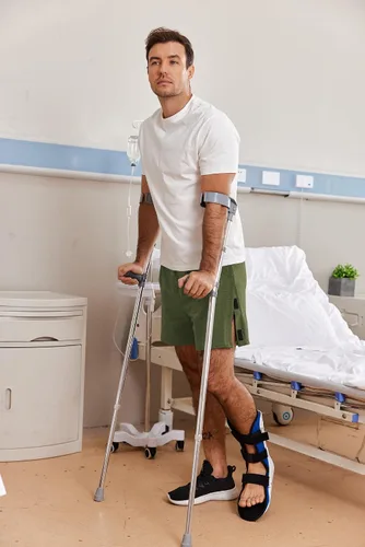 Vista 2 de Deyeek - Pantalones cortos unisex desmontables con cierre de botón, de algodón atlético, para recuperación post cirugía de rodilla, reemplazo