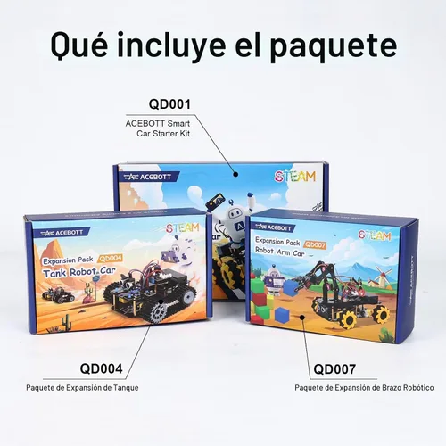 Vista 8 de Robótica para niños de 12 a 16 años, brazo robot inteligente ACEBOTT con 5DOF + auto tanque, kit de codificación de juguetes STEM compatible