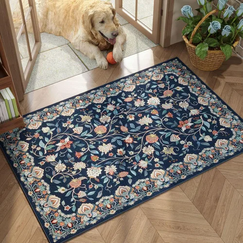 Vista 32 de Rugcomf Alfombra vintage de cachemira de 2 pies 7 x 8 pies, lavable a máquina, antideslizante, alfombra floral de pelo bajo para cocina, lavandería