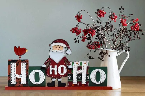Vista 3 de HOHOHO SNOW - Decoración de mesa de Navidad de madera, muñeco de nieve de Papá Noel, letrero de letras HOHOHO, decoración de mesa de Navidad, centro