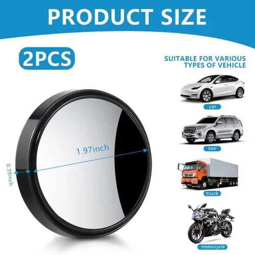 Vista 2 de OBTANIM Paquete de 2 espejos de punto ciego de 2 pulgadas de ángulo ajustable HD de vidrio redondo de visión trasera para automóvil, accesorios