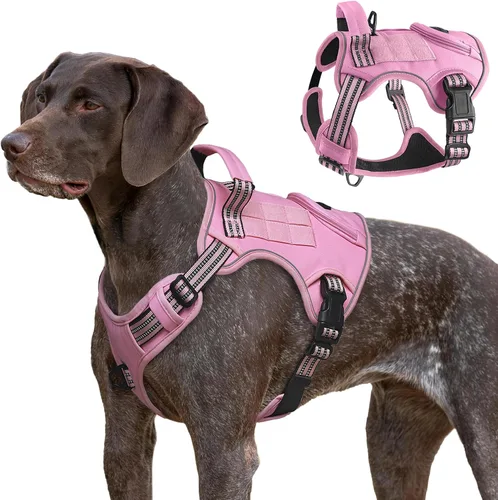 Vista 8 de Arnés táctico para perros grandes, chaleco de servicio militar resistente sin tirones con asa de control y 4 parches, arnés ajustable reflectante
