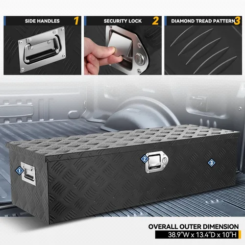 Vista 2 de Caja de herramientas de placa de diamante de aluminio resistente para cama de camioneta pickup, remolque RV, caja de herramientas impermeable