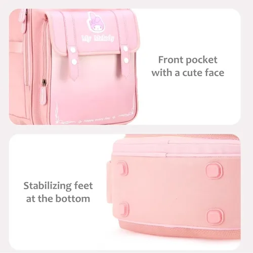 Vista 3 de Kuromi - Mochila escolar con diseño de dibujos animados japoneses con lazo