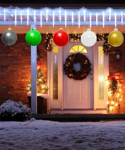 Vista 9 de Adornos inflables de Navidad, (9 pulgadas, 10 unidades), bolas de Navidad inflables grandes, bolas de decoración de Navidad para interiores