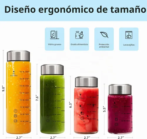 Vista 7 de Botellas de jugo de vidrio de 12 onzas - 2 paquetes de botellas de agua de boca ancha con tapas para jugos, botellas de jugo reutilizables