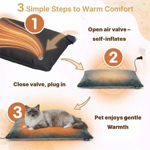 Vista 6 de Almohadilla térmica para mascotas para gatos y perros pequeños, cama climatizada impermeable con control automático de temperatura y cable