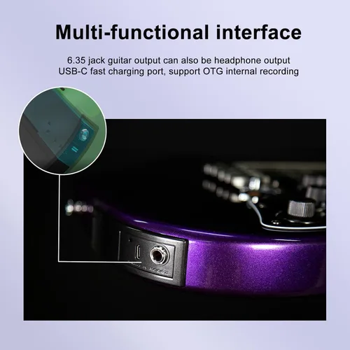 Vista 4 de GTRS P800 - Guitarra eléctrica inteligente de práctica con APP, 16 simulaciones de guitarra, efectos y 12 horas de vida de batería, looper de 80