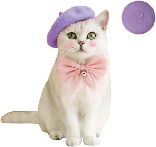 Vista 5 de Gorras de boina para perro Boinas para gatos Moda para las cuatro estaciones Graciosas y cómodas de lana Gorra para mascotas (Negro)