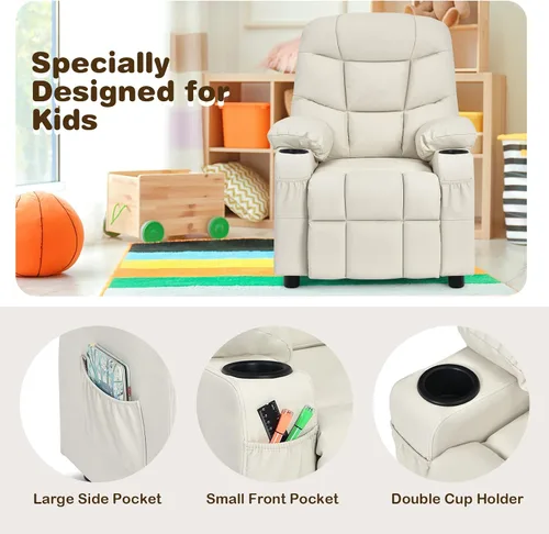 Vista 7 de Costzon Silla Reclinable para Niños con Portavasos, Silla de Descanso Ajustable con Reposapiés y Bolsillos Laterales para Habitación de Niños