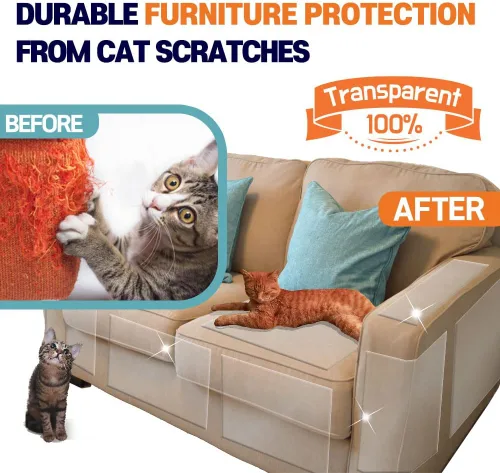 Vista 3 de HA SHI Protector de arañazos para gatos: hojas de protección de muebles o cinta adhesiva, gran cobertura, seguro para mascotas (doble cara)