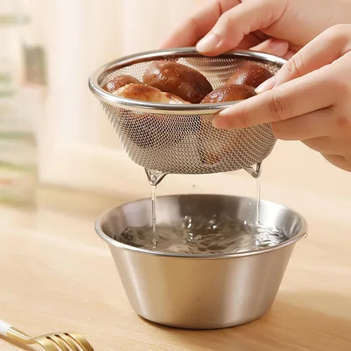 Vista 5 de Stainless Steel Colander, 16cm Portable Rice Washer Strainer Fruit Washing Bowl with Mixing Bowl for for Rice Pasta Spaghetti