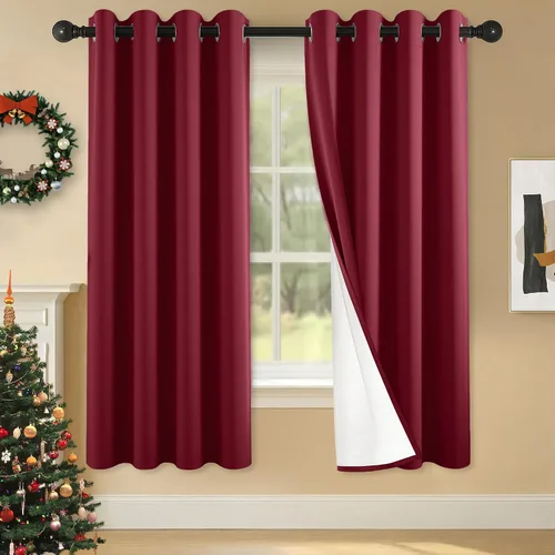 Vista 43 de 2 paneles de cortinas 100% opacas, de peso medio, con aislamiento térmico y ojales para dormitorio, sala de estar, tratamiento de ventana