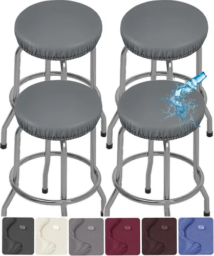 Vista 9 de Fundas para taburetes, paquete de 2 fundas elásticas impermeables de poliuretano para taburetes de bar, extraíbles y lavables, con bandas elásticas