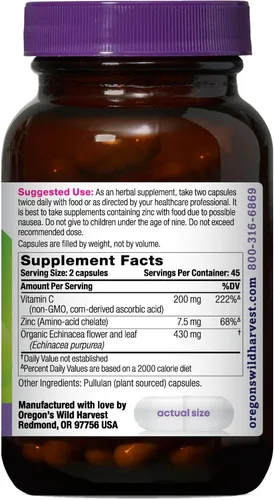 Vista 2 de Oregon's Wild Harvest Echinacea con cápsulas de zinc y vitamina C, 90