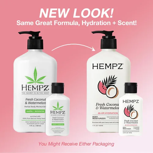 Vista 3 de Hempz Crema hidratante corporal herbal, blanco perla, coco fresco/sandía, 2.25 onzas