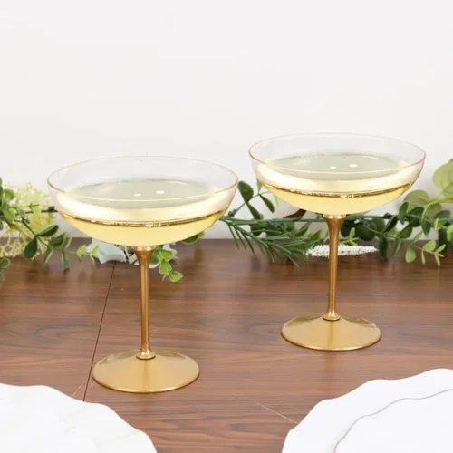 Vista 7 de Efavormart Paquete de 24 Vasos de Cóctel Desechables Premium – Copas de Champán Coupe de Plástico Transparente de 9oz con Tallo y Base Desmontables