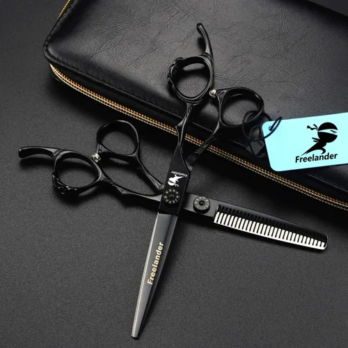 Vista 8 de Tijeras de corte de pelo, 6.0 pulgadas negras profesionales japón 440C tijeras de corte de pelo – peluquería de mezcla/adelgazamiento/texturización