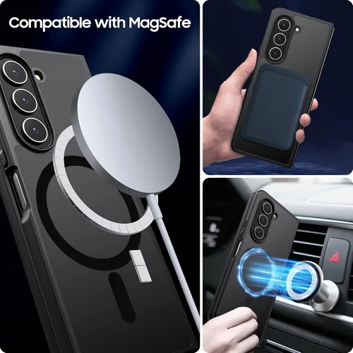 Vista 2 de MAKAVO Funda magnética para Samsung Galaxy Z Fold 5 [compatible con MagSafe], delgada, translúcida mate, parte trasera dura y parachoques negro
