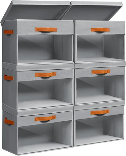Vista 23 de Homsorout Cajas Grandes de Almacenamiento con Tapas - Paquete de 3 Organizadores Plegables Decorativos con Ventanas Transparentes y Asas