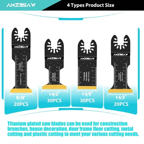 Vista 4 de AMZBSAW 100 piezas de cuchillas oscilantes de titanio para multiherramienta de corte de metal, kits de cuchillas multiherramienta para metal