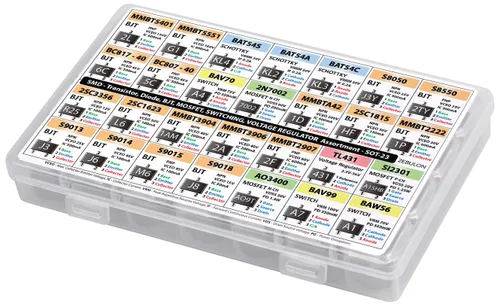 Vista 4 de Surtido de componentes electrónicos SMD SOT-23, transistores, BJT, MOSFET, diodos, Schottky, conmutación, regulador de voltaje, 28 tipos, 1400 piezas