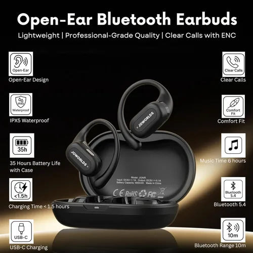 Vista 3 de Auriculares Bluetooth de conducción de aire, IPX5 impermeables de conducción de aire, audífonos sobre la oreja con micrófono, auriculares sobre