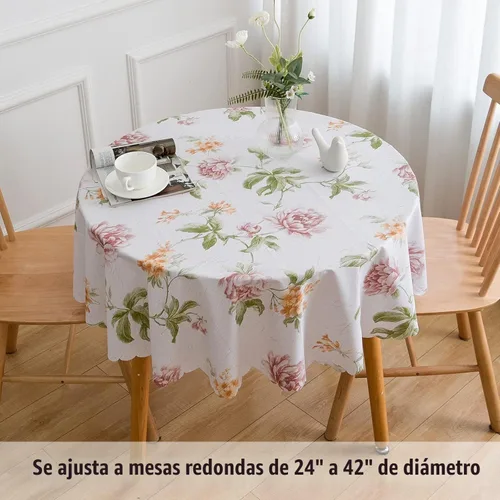 Vista 5 de LIBERECOO Juego de manteles de vinilo floral de alta calidad, mantel de PVC impermeable a prueba de aceite para mesas redondas, uso de alta