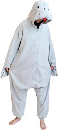 Vista 6 de Pijama unisex de una pieza de manatí para adultos, disfraz de animal de felpa para Halloween, Navidad, para mujeres y hombres