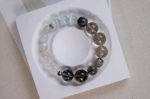 Vista 196 de Precious Gemstone Natural Crystal Healing Bracelet, Rutilated Quartz, Moonstone, Quartz Handmade Original Design Bracelet