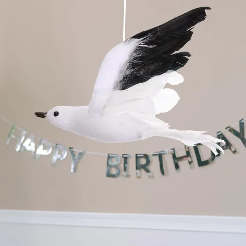 Vista 4 de jojofuny Adorno colgante con forma de gaviota, paquete de 3 unidades, decoración artificial de pájaro volador para fiestas, bodas, hogar, jardín