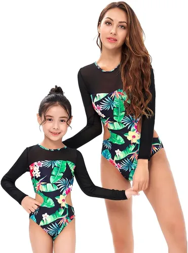 Vista 4 de Traje de baño para madre e hija, traje de baño familiar a juego para niños y niñas, conjunto de bikini con volantes para mujer, traje de baño
