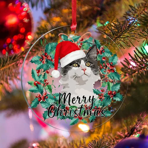 Vista 9 de Corona de Navidad, adorno colgante de árbol de Navidad, sombrero de Feliz Navidad, decoración de árbol de Navidad, adornos de Navidad acrílicos
