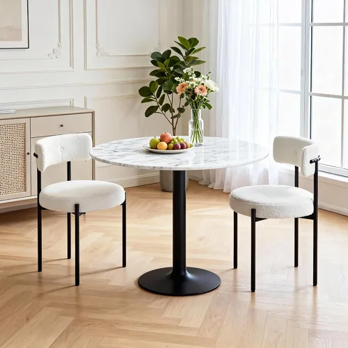 Vista 19 de Juego de 2 sillas de comedor de piel sintética sin brazos con patas negras Negro