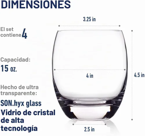 Vista 2 de Luigi Bormioli Crescendo - Vasos de 15.5 onzas, juego de 4, cristal SON-hyx, fabricado en Italia.