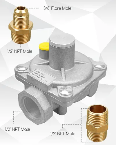 Vista 4 de Regulador de presión de gas natural de 1/2" rosca FPT de 1/2" apto para reguladores de presión de intercambio de gas natural y gas licuado NG 4 "WC