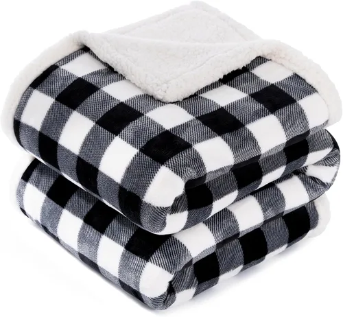 Vista 14 de BEAUTEX Manta de Vellón Sherpa, Mantas y Cobijas de Felpa a Cuadros Búfalo Súper Suaves y Cálidas, Manta Ligera Acogedora y Suave para Sofá y Cama
