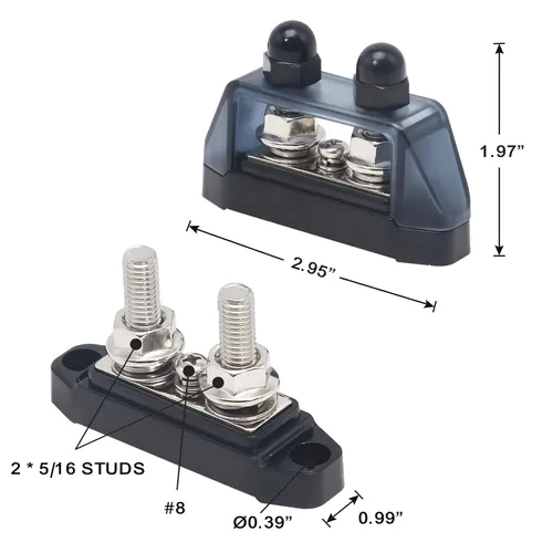Vista 3 de Recoil S2P-516 Barra colectora con pernos dobles de 5/16” y terminales de tornillo #8, bloque de distribución de potencia con terminales de anillo