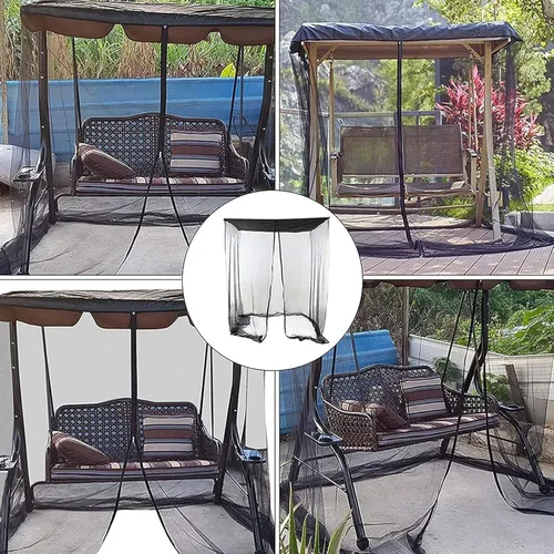 Vista 3 de Mosquitera para columpio con techo impermeable, cubierta rectangular de malla para toldo para patio al aire libre, porche, 2/3 plazas, protección