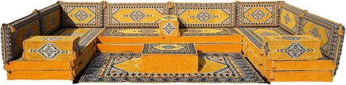 Vista 45 de arabicsofa Cojines de piso árabe en forma de U – Sofá tradicional Majlis con sofá otomano