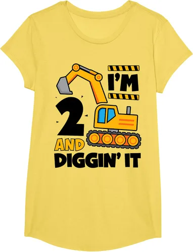Vista 10 de Kids 2 Two and Digging It 2nd Birthday Boy Construction Excavator T-Shirt, Gris Gris Oscuro