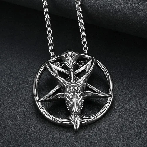 Vista 3 de Colgante gótico punk gótico para hombre con símbolo satánico Samael Lilith Baphomet de cabra con símbolo de Lucifer