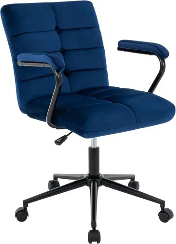 Vista 10 de Silla de escritorio de terciopelo para oficina en casa, silla tapizada ajustable giratoria con ruedas, silla de computadora copetada con respaldo