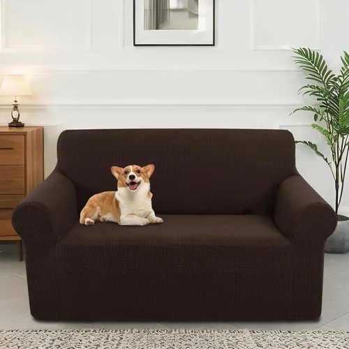 Vista 32 de Funda elástica para sofá, lavable, protector de muebles con espuma antideslizante y parte inferior elástica para niños, perros (sofá biplaza/beige)